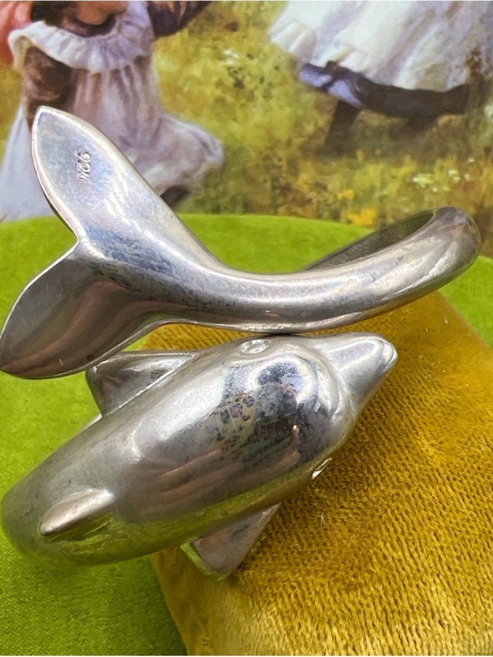 Vtg 925 Sterling Silver Dolphin Hinged Bracelet Heavy 73 g Ocean Marine Cuff